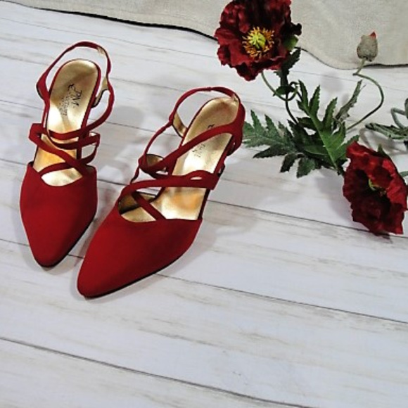 PM Collection 925 Shoes - PM Collection 9 2 5 Red Strappy Fabric Heels 9.5